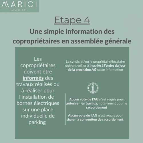 Étape 4 Installation des bornes électriques : Une simple information des copropriétaires en assemblée générale