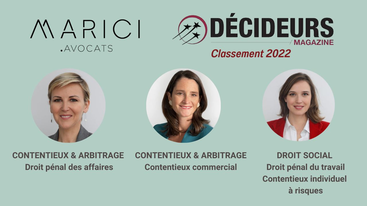 Marici Avocats au Classement Décideurs Leaders League 2022